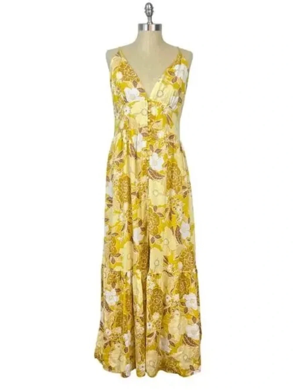 Abercrombie & Fitch Yellow Gold Floral Linen Maxi Dress